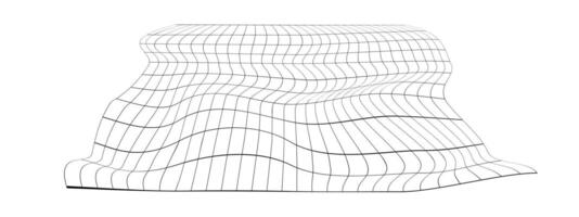 Distorted grid. Warped mesh texture. Net with curvatured effect. Checkered pattern deformation. Bented lattice surface isolated on white background. vector