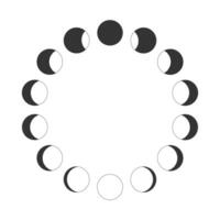 Moon phases. Calendar Lunar cycle. New, quarter, half, full Moon silhouettes moving around in circle. Round shapes of Luna celestial object isolated on white background. vector