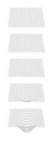 Process of grid distortion. Set of mesh warped textures. Net with convex effect. Geometric deformation. Gravity phenomenon. Bented lattice surface. vector