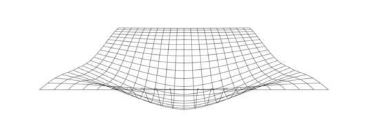 Grid with convex effec. Futuristic distorted net. Warped mesh texture. Geometric deformation. Gravity phenomenon. Bented lattice surface isolated on white background vector