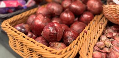 Red onions background photo