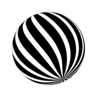 Spherical shape with twisted black and white stripes. 3D sphere model. Modern ball isolated on white background. Globe figure in perspective. vector