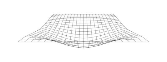 Net with convex effect. Distorted grid surface. Mesh warp texture. Geometric deformation. Gravity phenomenon. Bented lattice isolated on white background. vector