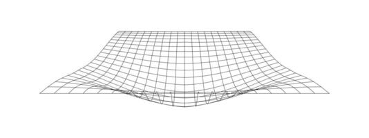 Net with convex effect. Distorted grid surface. Mesh warp texture. Geometric deformation. Gravity phenomenon. Bented lattice isolated on white background. vector