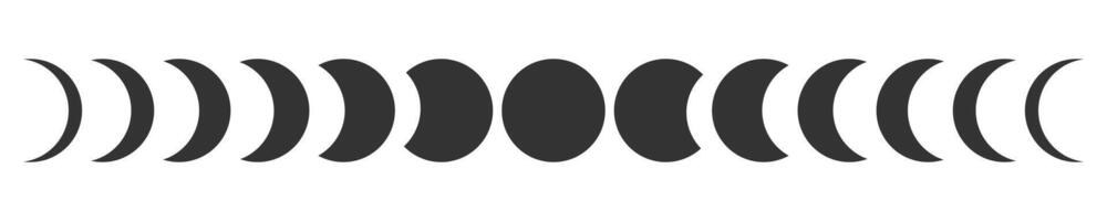 Moon phases. Lunar calendar cycle. New, quarter, half and full Luna sphere silhouettes isolated on white background. Astrology sings. Mystic symbols. vector