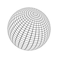 3D sphere wireframe icon. Orb model, spherical shape, grid ball isolated on white background. Earth globe figure with longitude and latitude, parallel and meridian lines. vector