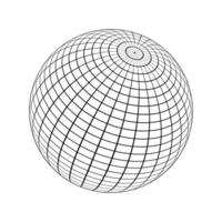 3D sphere wireframe icon. Orb model, spherical shape, grid ball isolated on white background. Earth globe figure with longitude and latitude, parallel and meridian lines. vector