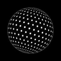 White 3D sphere wireframe on black background. Grid ball with triangles and hexagons. Orbit spherical model. Futuristic globe figure. vector