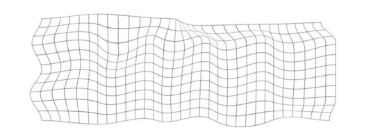 Distorted grid texture. Curvatured net. Warped mesh surface isolated on white background. Checkered pattern deformation. Bented lattice effect. vector