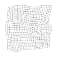 Distorted grid texture. Warped mesh. Trippy optical illusion. Curvatured fish net. Checkered pattern deformation. Bented lattice isolated on white background. vector