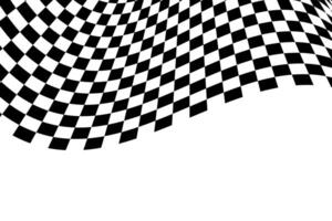 Waving race flag background. Motocross, rally, sport car competition wallpaper. Warped black and white squares pattern. Checkered winding texture. Distorted chessboard layout. vector