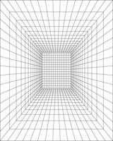 Room, hallway, studio or portal perspective wireframe. Box grid structure. Mesh in 3D dimension. Engineering, architecting or technicalisometric cell frame. vector