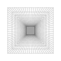 Cube room, hallway, studio or cyberspace portal wireframe in perspective. Box grid structure. Engineering, architecting or technical scheme. Cage perspective frame. vector