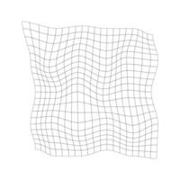 Distorted grid texture. Warped retrofuturistic mesh. Net with curvatured effect. Chequered pattern deformation. Bented lattice surface isolated on white background. vector