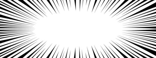 radial velocidad negro líneas en blanco antecedentes. manga libro página diseño. cómic atención modelo. choque, chapoteo, destello, auge, explosión, fuerza, rugido, movimiento, Estallar efecto. vector