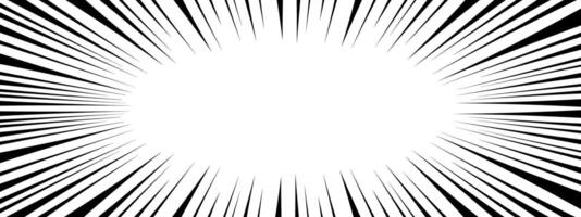 Radial speed black lines on white background. Manga book page design. Comic attention template. Shock, splash, flash, boom, explosion, power, roar, motion, burst effect. vector