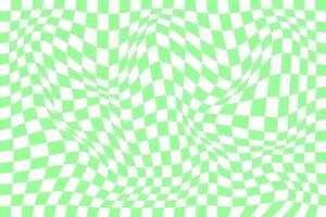 Chequered visual illusion. Distorted chessboard background. Psychedelic pattern with warped black and white squares. Race flag texture. Trippy checkerboard layout. vector