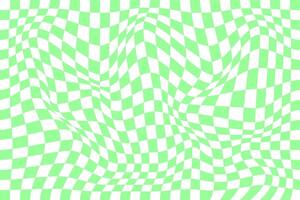 Chequered visual illusion. Distorted chessboard background. Psychedelic pattern with warped black and white squares. Race flag texture. Trippy checkerboard layout. vector