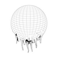 Melting globe icon. Distorted wireframe of Earth planet isolated on white background. Climate changing concept. Global ecological catastrophe idea. vector