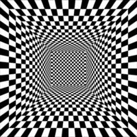 Squared room checkered surface. Hallway, studio or portal texture in perspective. Inside structure of box with black and white pattern. 3D dimension. vector