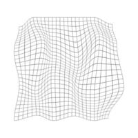 Distorted grid surface. Mesh warp texture. Curvatured net. Checkered pattern deformation. Bented lattice texture isolated on white background. vector