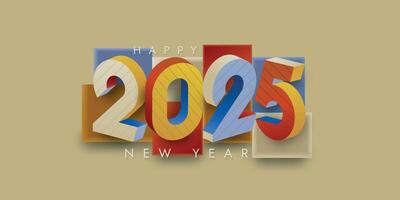 Happy new year 2025 with modern retro design and 3D number vector