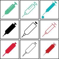 set icon of medical injection syringe vector