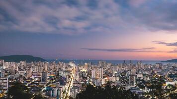 Panoramic view from the skyline of Santos, Brazil at night. photo