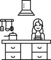 Kitchen woman outline illustration vector