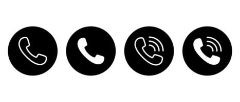 Phone communication icon on black circle. Telephone, contact us concept vector