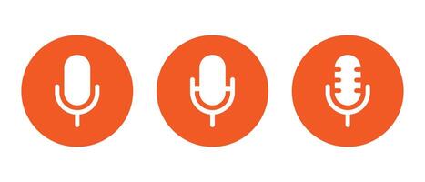 Mic icon set on red circle. Microphone, voice recorder sign symbol in flat design vector