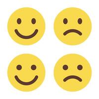 Smile and sad emoji icon in flat style. Happy and unhappy face emoticon concept vector