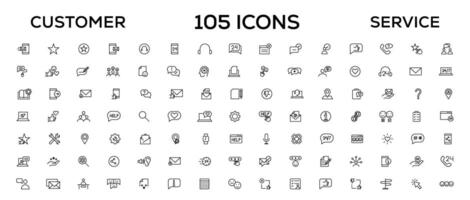 Customer service icon set. Containing customer satisfied, assistance, experience, feedback, operator and technical support icons. Thin outline icons pack. vector