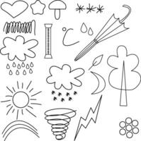Collection of hand drawn doodle weather icons isolated on white background vector