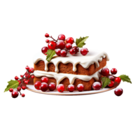 generated ai Yummy cranberry cake with festive decorations on a transparent background png