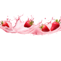 generated ai Milk or yogurt splash with strawberries isolated on transparent background png