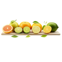 generated ai A group of citrus fruits with green leaves on them png