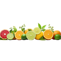 generated ai A group of citrus fruits with green leaves on them png