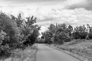 hermosa vacío asfalto la carretera en campo en ligero antecedentes foto