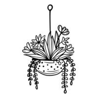 Home plant in a pot. Icon. Doodle style. Interior plant. Flower vector