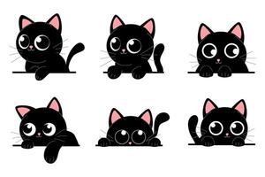 Set of black cats looking out the window. vector