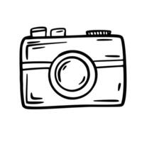 Camera. Doodle icon on white background. vector