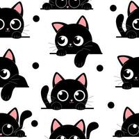 Cute black kitten seamless pattern vector
