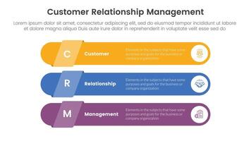 crm cliente relación administración infografía 3 punto etapa modelo con largo redondo rectángulo forma apilar para diapositiva presentación vector