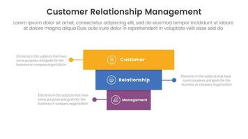 CRM customer relationship management infographic 3 point stage template with rectangle block pyramid backwards structure for slide presentation vector