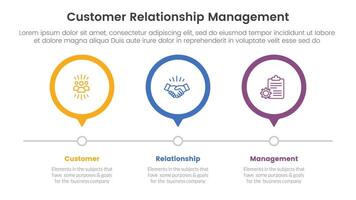 CRM customer relationship management infographic 3 point stage template with outline circle timeline right direction for slide presentation vector