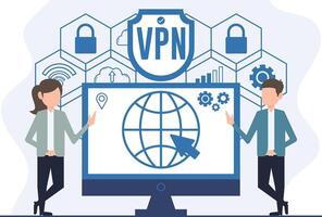 concepto de vpn red seguridad. diseño ilustración en plano estilo vector