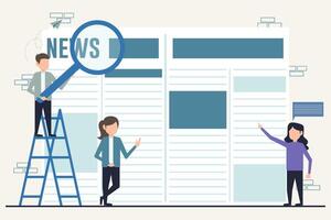 Flat design illustration for newspaper concept. Man and woman looking for information in newspaper vector