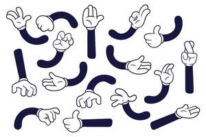 Retro comic hands gestures in gloves for cartoon characters. Design illustration in doodle style vector