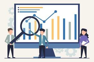 Business people looking at graphs and charts. Design illustration in flat style vector